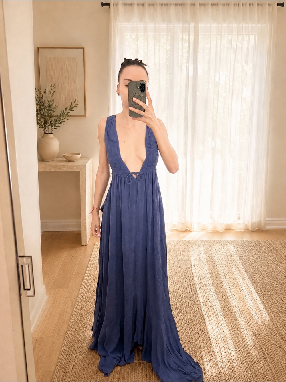 Free People Deep V Maxi Dress in Periwinkle Blue